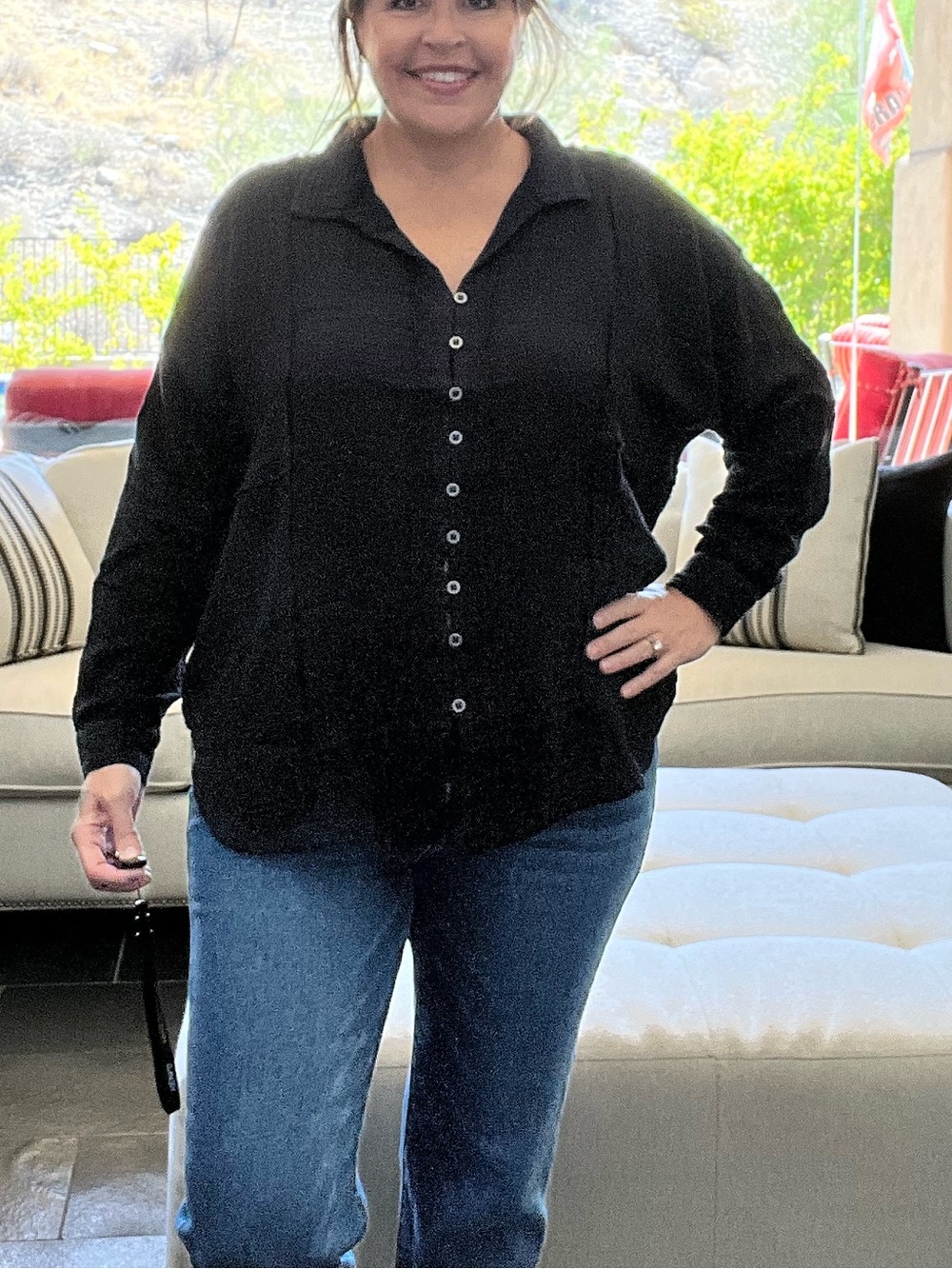 Vintage Havana Black Relaxed Button Down Shirt Women's Size M Oversized Casual
